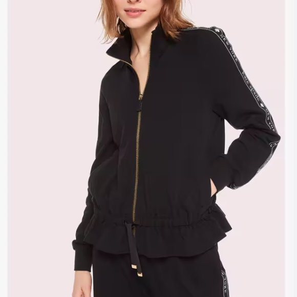 KATE SPADE NEW YORK I Black Ruffle Jacket with Logo Ribbon Tape on Arms, S - Picture 2 of 15